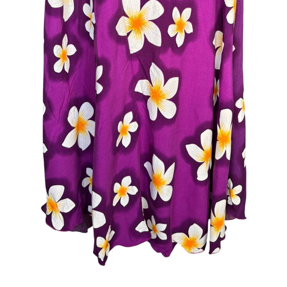 Vintage Purple Hawaiian Plumeria Floral Maxi Dress One Size Rayon Tropical Luau - Picture 3 of 11